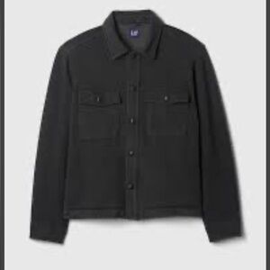 NWT GAP Heavyweight Fleece Shirt Jacket Men L  Black Moonless Night Snap Shacket